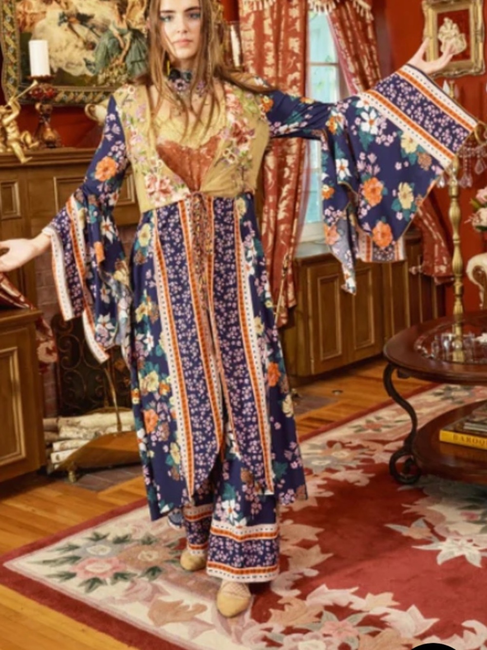 Aratta Amelia Kimono Top Night Floral NWT